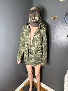 Camo Utility Anorak Jacket with Drawstring Waist